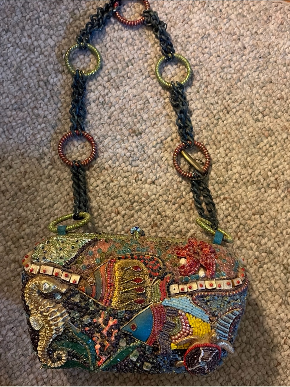 Embellished Beaded Underwater Motif Clutch - Multicolor